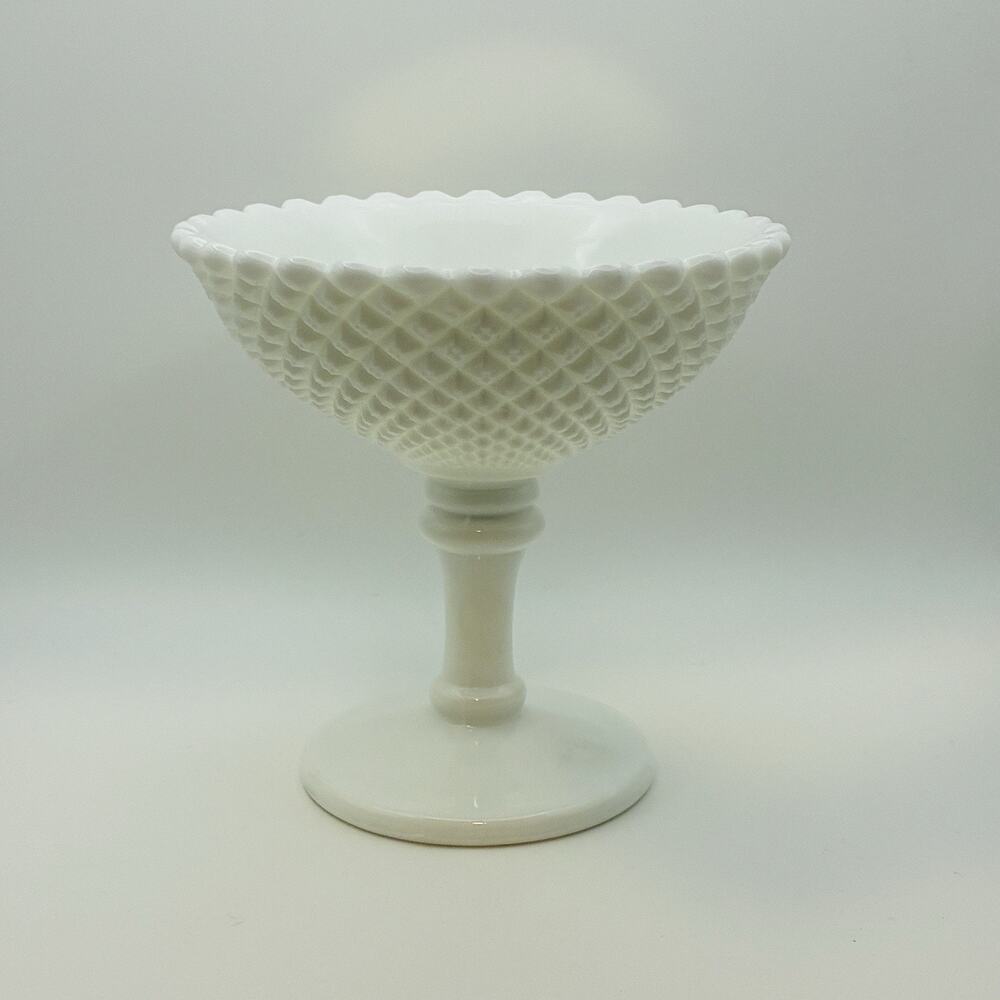 Westmoreland Milk Glass Pedestal Compote Diamond Point Vintage Decor